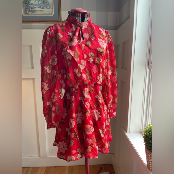 Zara Red Floral Dress Size Medium - Picture 2 of 10